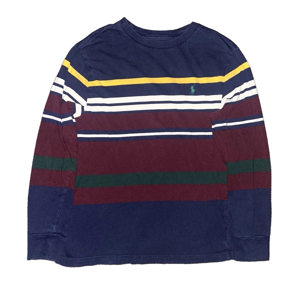 Polo Ralph Lauren Navy/Burgundy Long Sleeve Stripe T Shirt Boys Medium 10-12 M